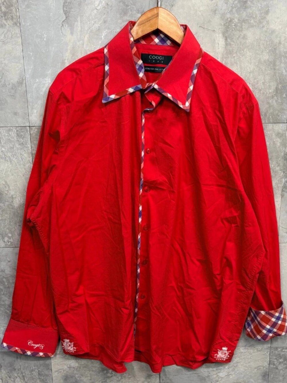 COOGI Luxe Red Plaid Trim Shirt 3XL Y2K